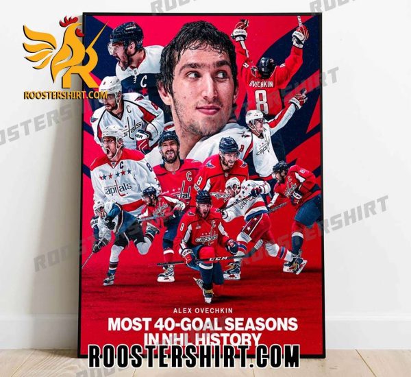 Alex Ovechkin Most 40 Goal Seasons In NHL History Poster Canvas