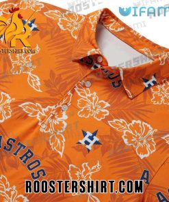 Astros Hawaiian Shirt Orange Background Palm Leaf Hibiscus Flower Houston Astros For Fans