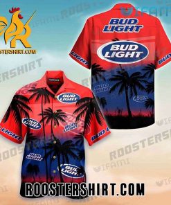 Bestseller Bud Light Hawaiian Shirt Palm Tree Sunset Gift For Beer Fans