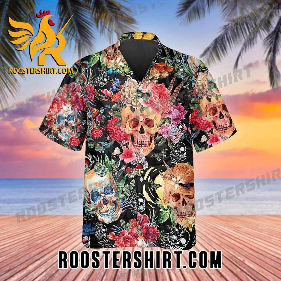Blossom Flower Skull Hawaiian Shirt For Fans