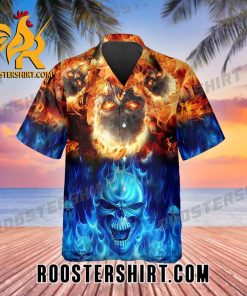 Blue Fire Skull Hawaiian Shirt And Shorts For Skull Fans