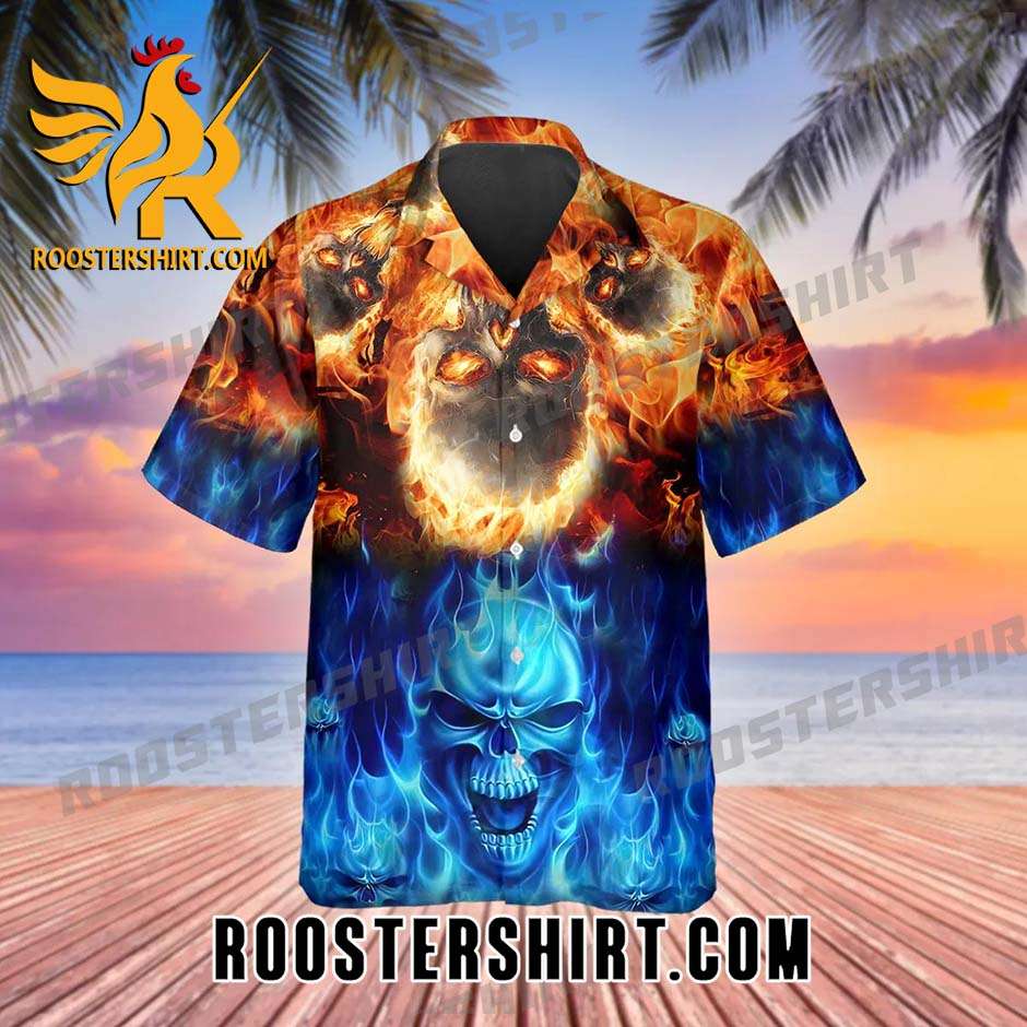 Blue Fire Skull Hawaiian Shirt And Shorts For Skull Fans