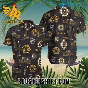 Boston Bruins Hawaiian Shirt And Shorts Black Bears Logo For Bruins Fans