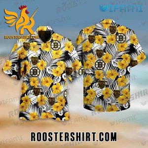 Boston Bruins Hawaiian Shirt Gold Hibiscus Palm Leaf For Bruins Fans