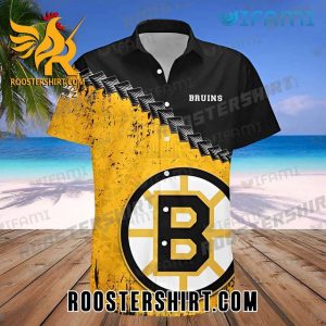 Boston Bruins Hawaiian Shirt Logo Black Gold For Bruins Fans