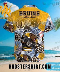Boston Bruins Hawaiian Shirt Mascot Hockey Flower Palm Leaf For Bruins Fans