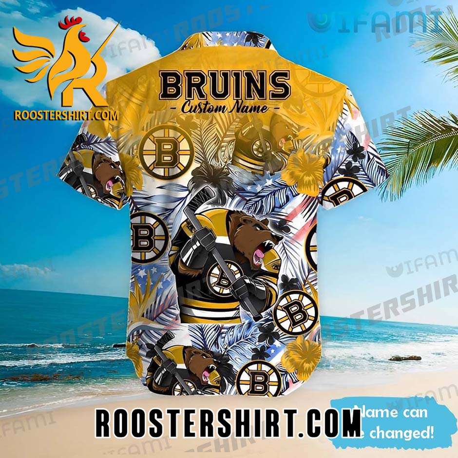 Boston Bruins Hawaiian Shirt Mascot Hockey Flower Palm Leaf For Bruins Fans