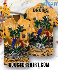 Boston Bruins Hawaiian Shirt Parrots Tropical Leaves For Bruins Fans