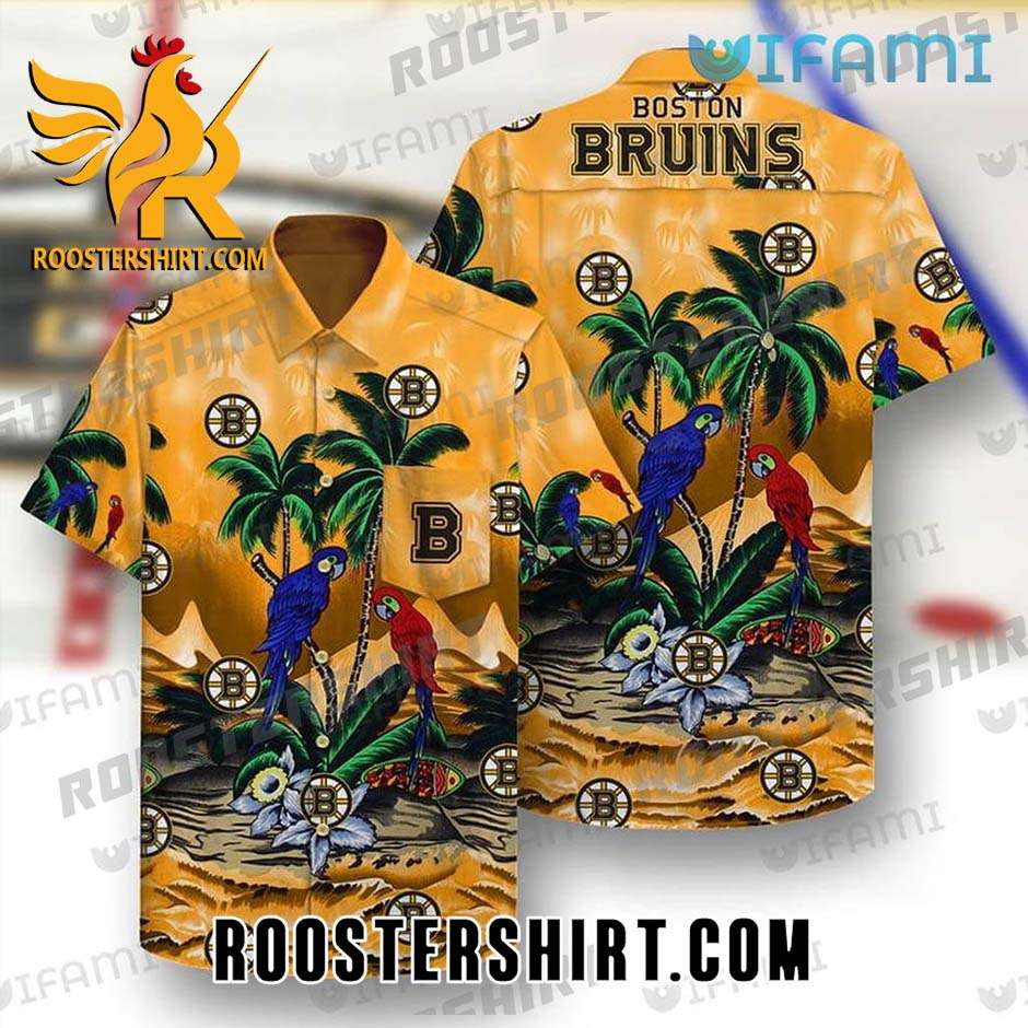 Boston Bruins Hawaiian Shirt Parrots Tropical Leaves For Bruins Fans