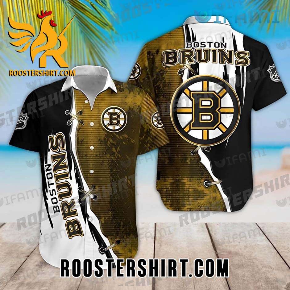 Boston Bruins Hawaiian Shirt Stitches Grunge Pattern For Bruins Fans