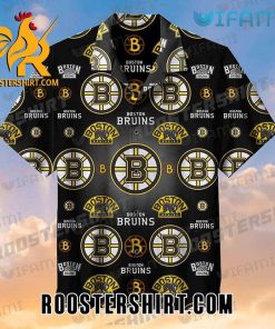 Boston Bruins Logo Pattern Black Gold Hawaiian Shirt