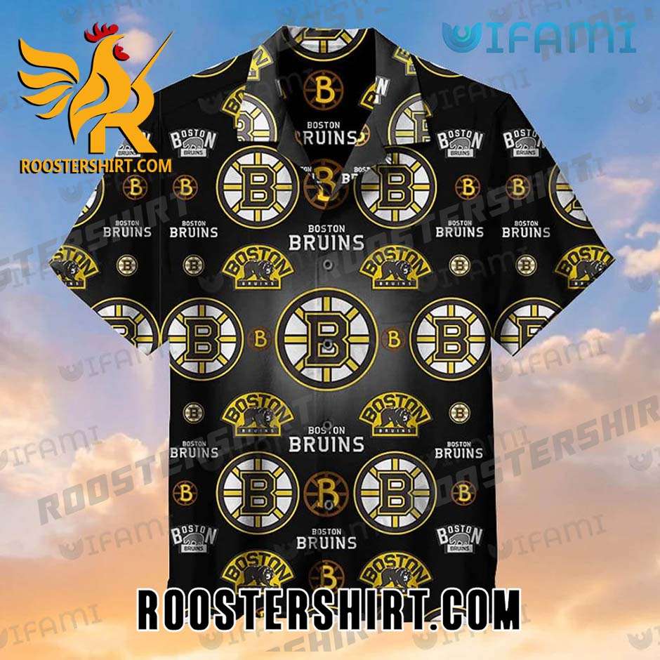 Boston Bruins Logo Pattern Black Gold Hawaiian Shirt