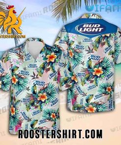 Bud Light Hawaiian Shirt And Shorts Hibiscus Pattern For Beer Fans