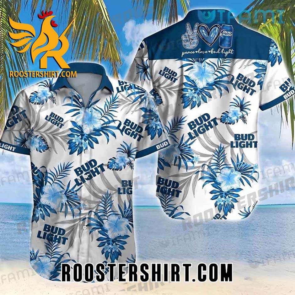 Bud Light Hawaiian Shirt And Shorts Hibiscus Peace Love Bud Light For Beer Fans