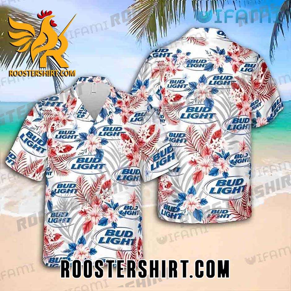 Bud Light Hawaiian Shirt And Shorts Red Hibiscus Floral For Beer Fans