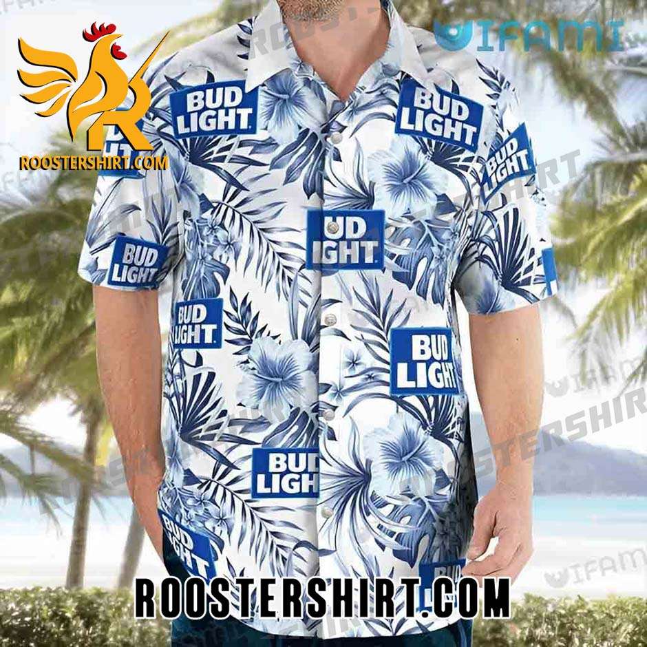 Cheap Bud Light Hawaiian Shirt Hibiscus Floral Gift For Beer Fans