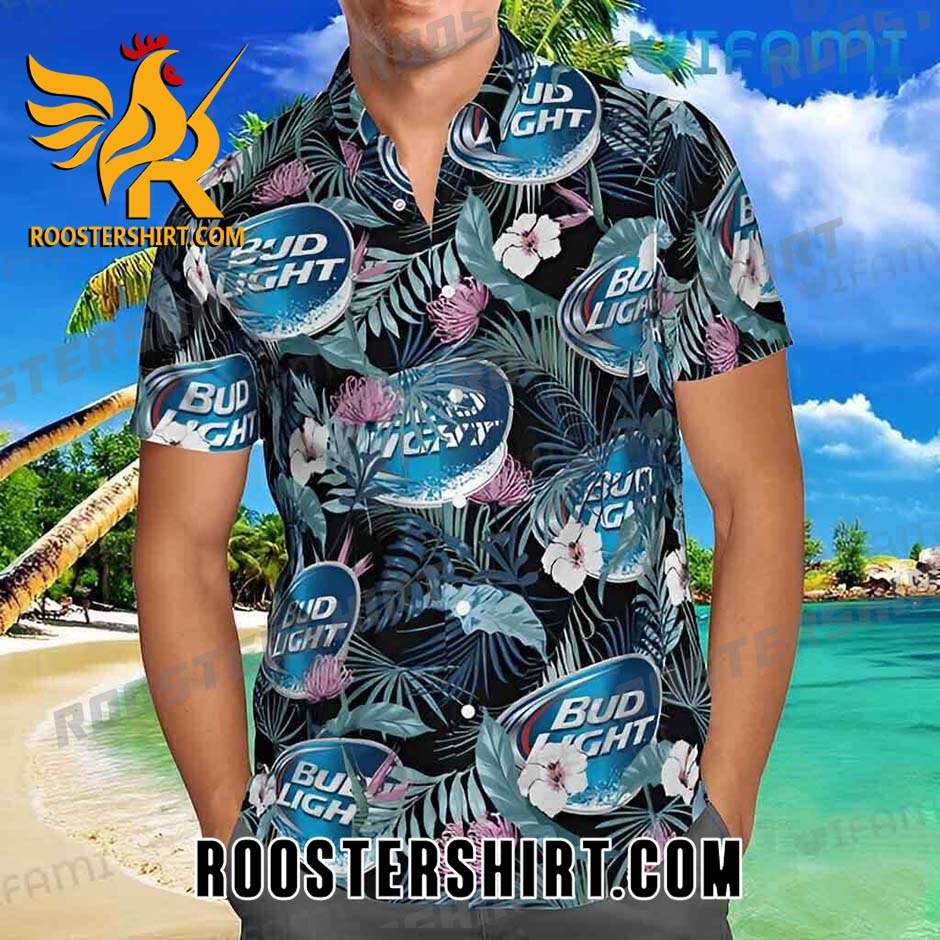 Cheap Bud Light Hawaiian Shirt Tropical Floral Gift For Beer Fans