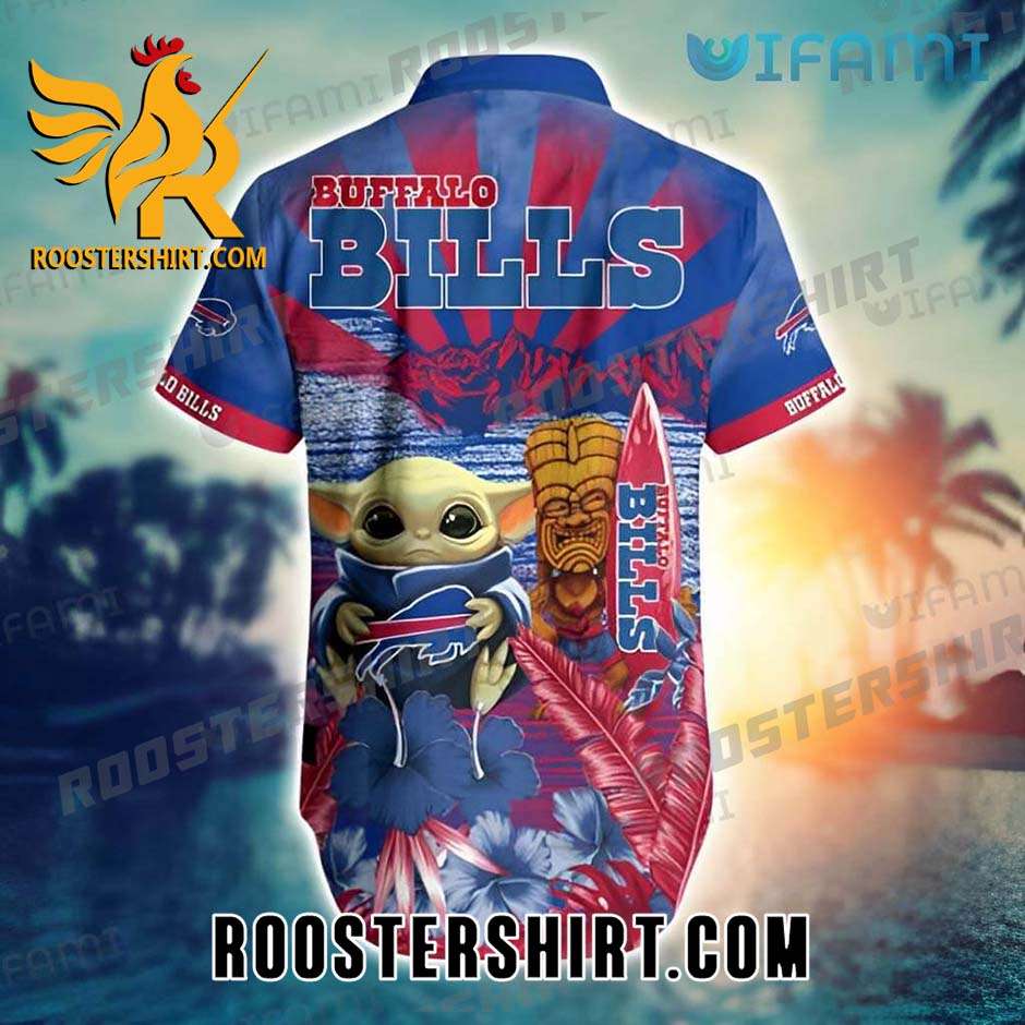 Cheap Buffalo Bills Hawaiian Shirt Baby Yoda Tiki Mask Surfboard For Bills Fans