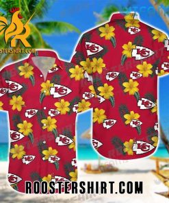 Chiefs Gold Hibiscus Palm Leaf Kansas City Chiefs Hawaiian Shirt And Shorts