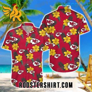 Chiefs Gold Hibiscus Palm Leaf Kansas City Chiefs Hawaiian Shirt And Shorts