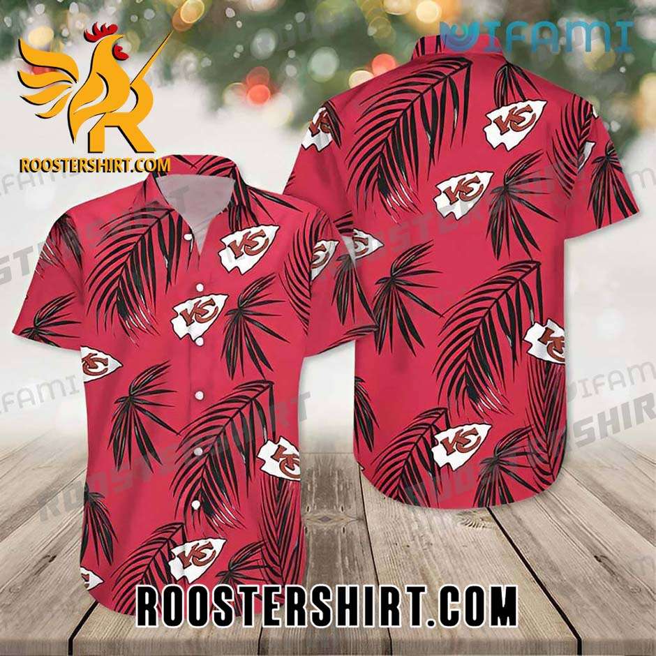 Chiefs Hawaiian Shirt Black Palm Leaves Logo Pattern Style