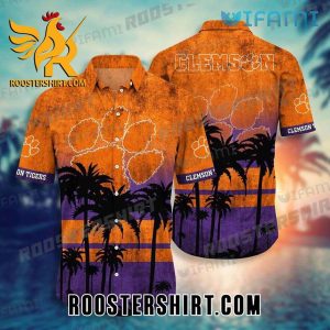 Clemson Tigers Hawaiian Shirt Coconut Tree Beach Gift For Clemson Fans