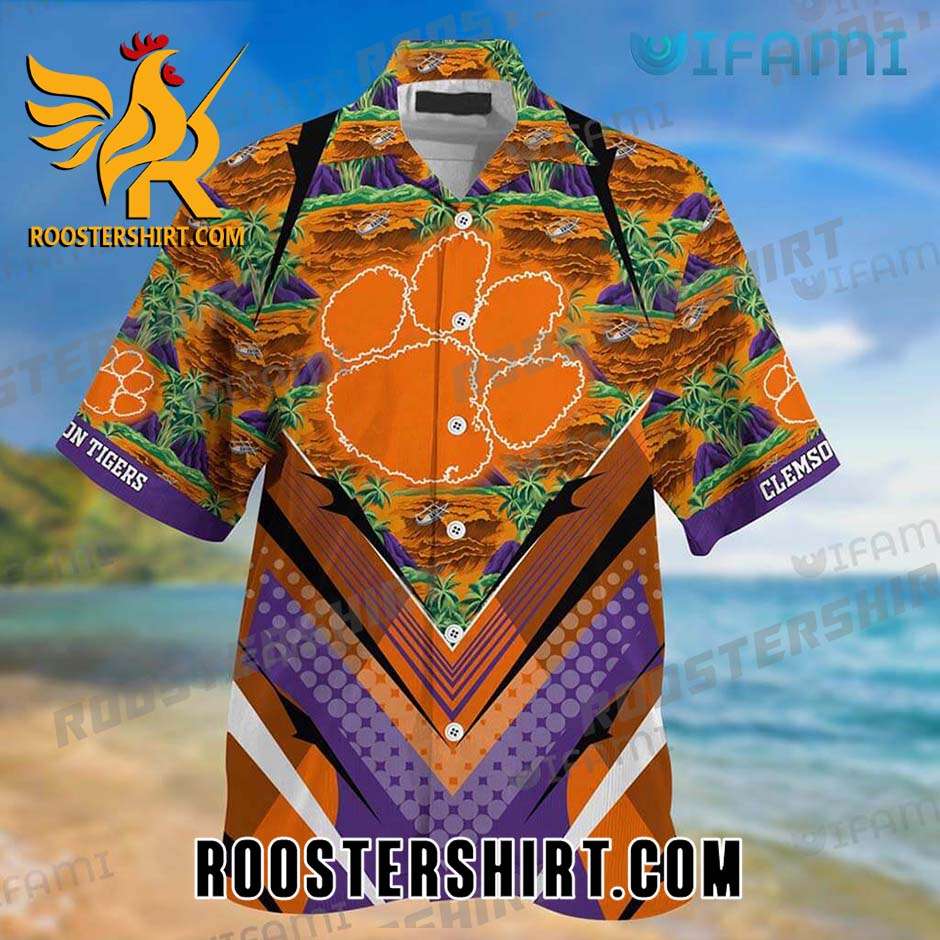 Clemson Tigers Hawaiian Shirt Palm Mountain Gift For Clemson Fans