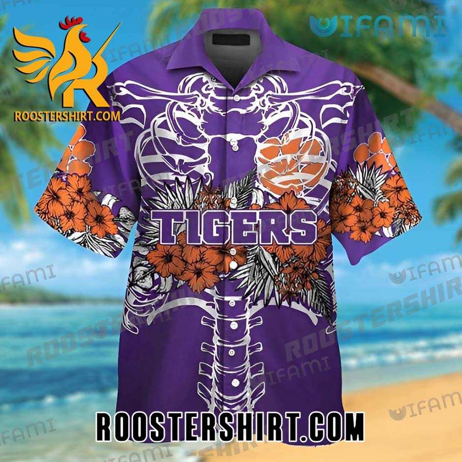 Clemson Tigers Hawaiian Shirt Skeleton Tropical Gift For Clemson Fans