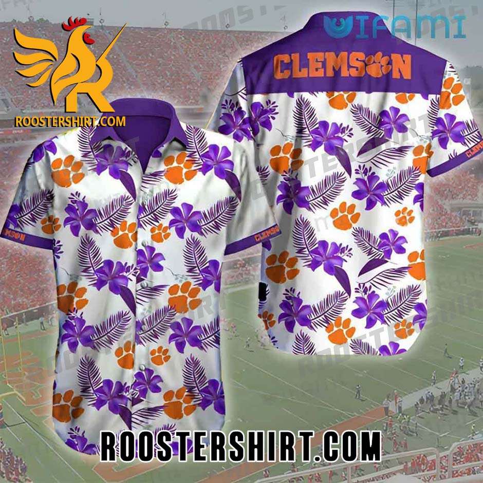 Clemson Tigers Hawaiian Shirt Tropical Hibiscus Gift For Clemson Fans