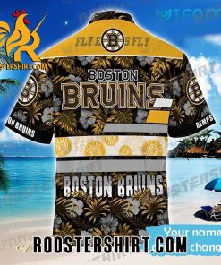 Custom Name Boston Bruins Hawaiian Shirt Logo Tropical Leaf For Bruins Fans