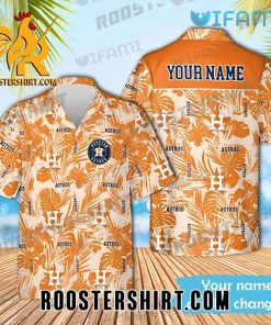 Custom Name Orange Palm Leaf Houston Astros Hawaiian Shirt
