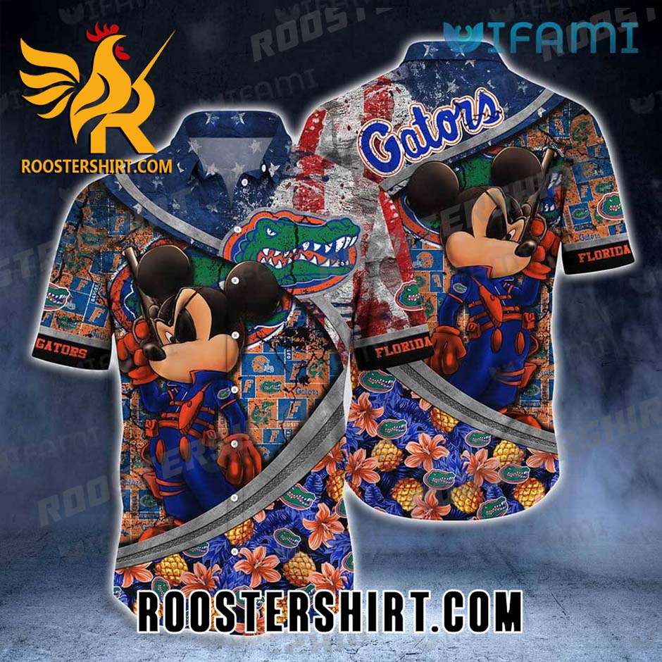 Florida Gators Hawaiian Shirt Mickey Gun Usa Flag Gift For Gators Fans