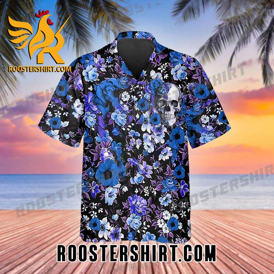 Happy Summer Tropical Flower Blue Skull Hawaiian Shirt