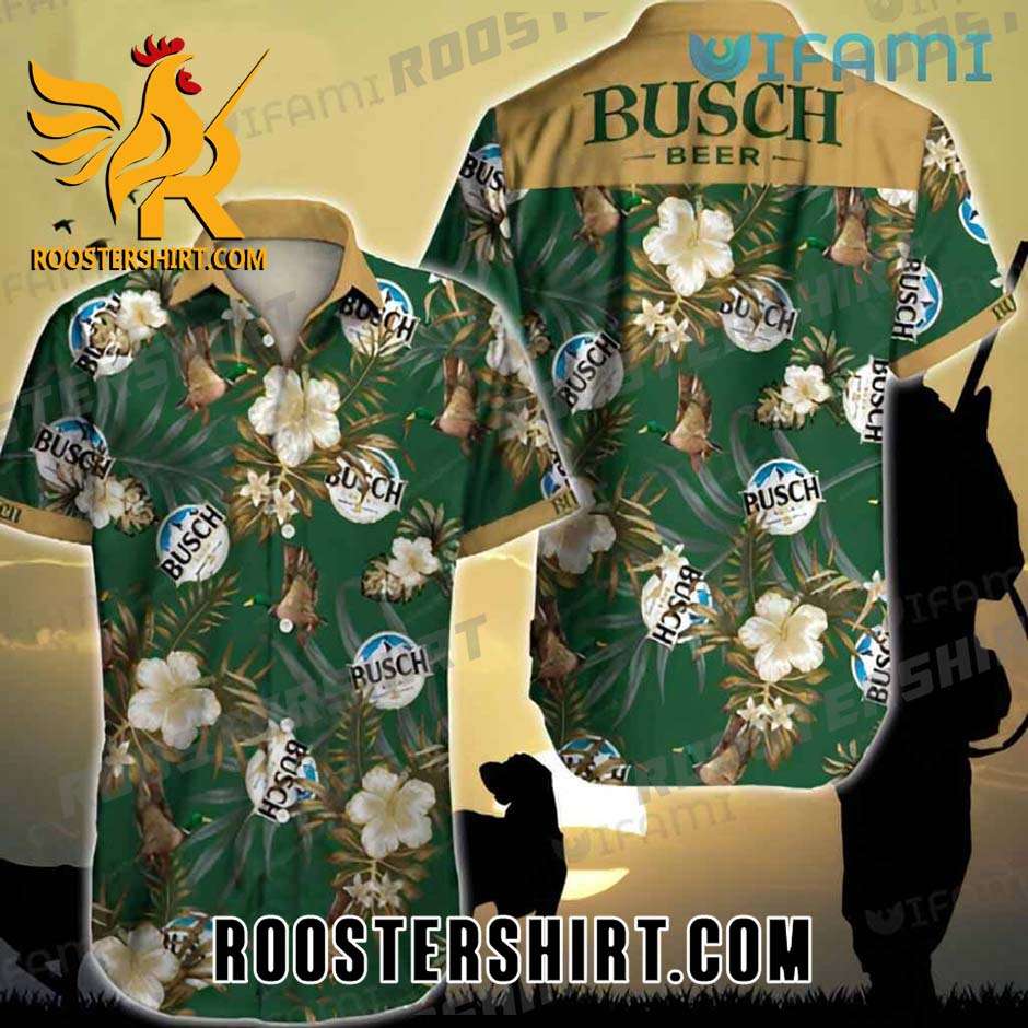 Limited Edition Busch Light Hawaiian Shirt Hibiscus Tropical Duck For Beer Fans