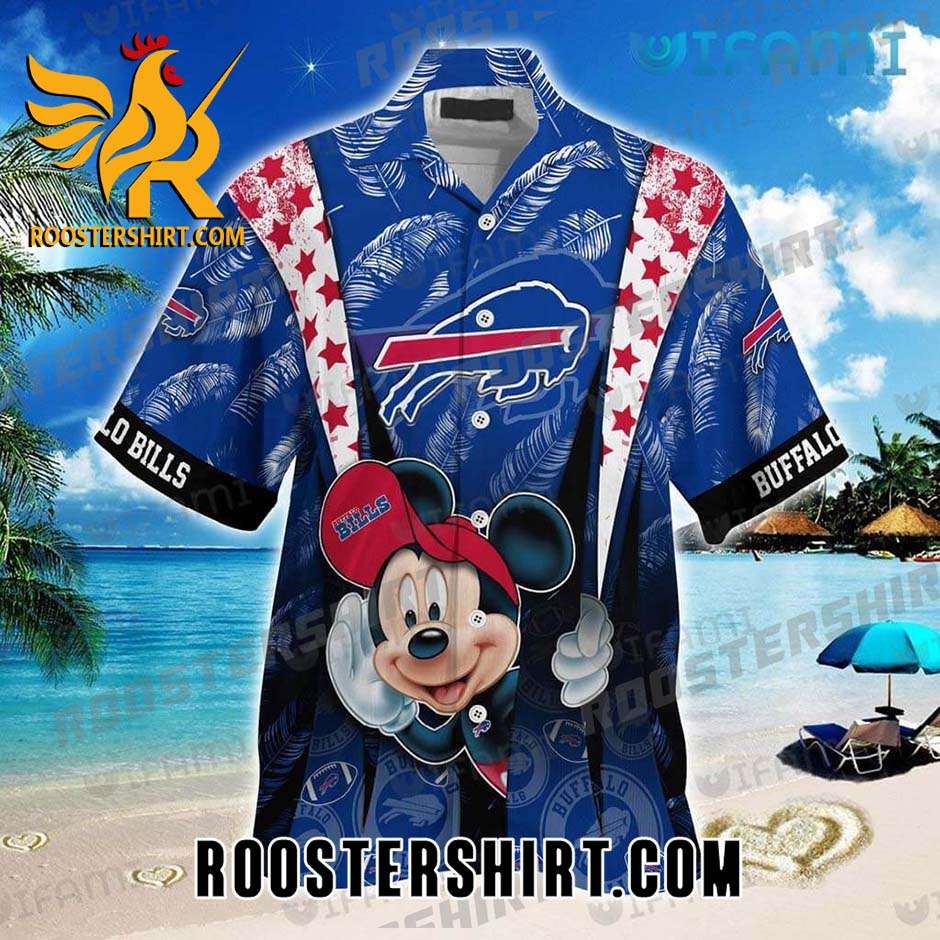 NFL Buffalo Bills Hawaiian Shirt Mickey Mouse Feather Blue Logo For Bills Fans