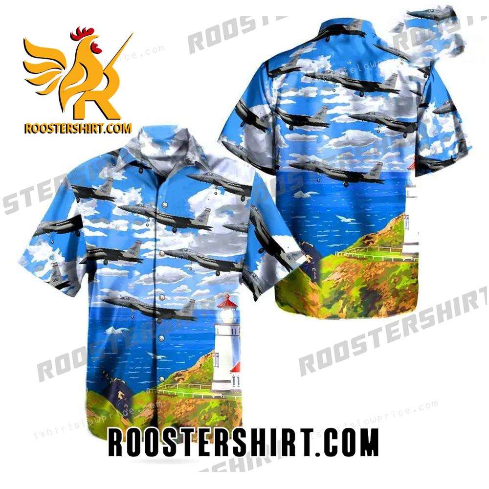 Quality 142nd Wing Oregon Air National Guard Mcdonnell Douglas F-15 Eagle Button Up Hawaiian Shirt