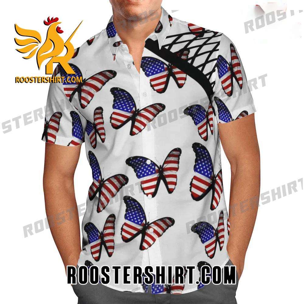 Quality Amazing American Flag Butterflies All Over Print 3D Hawaiian Shirt - White