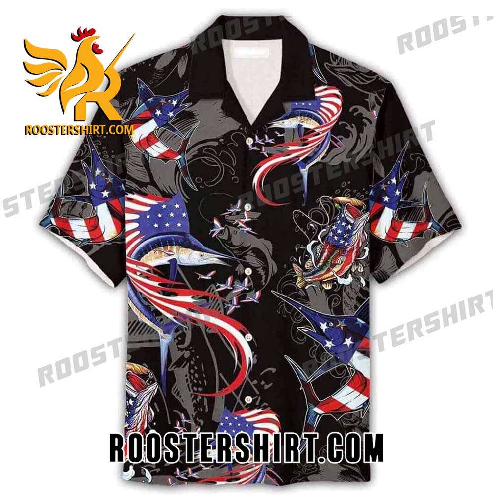 Quality American Flag Fish Hawaiian Shirt
