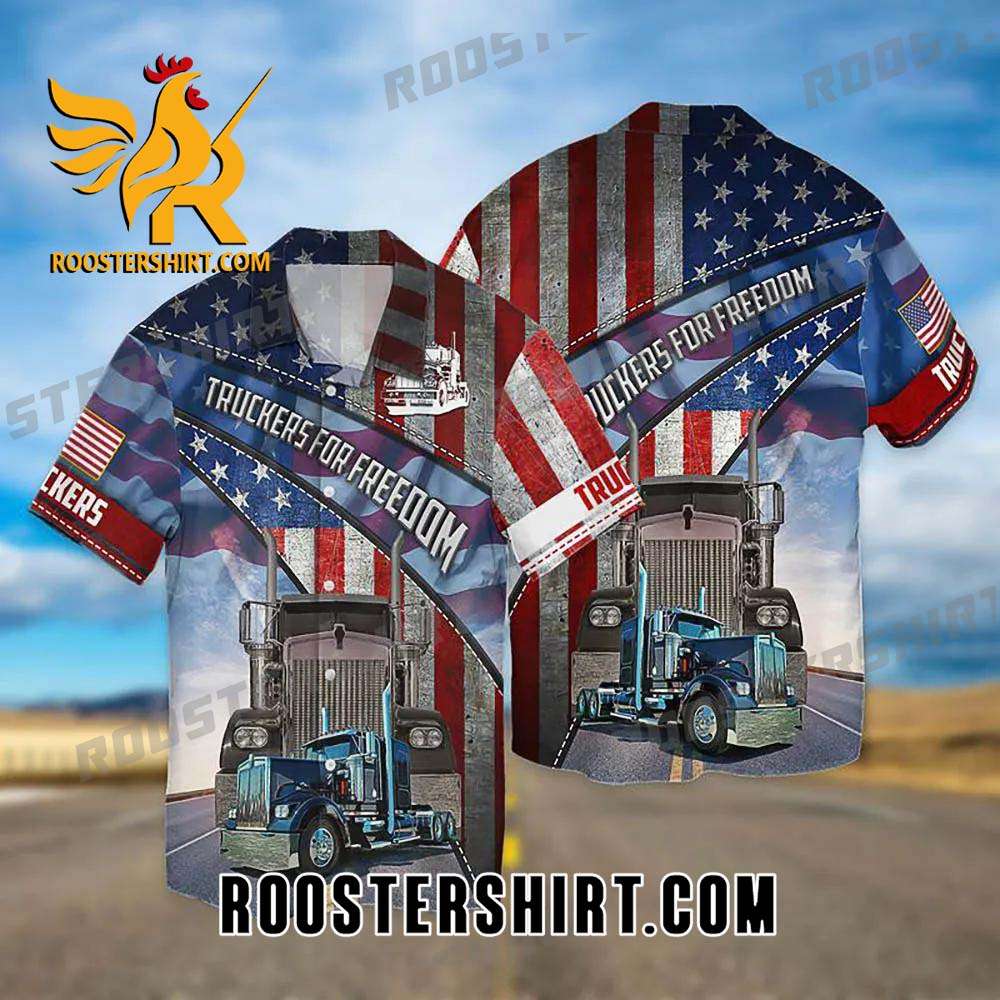 Quality American Truckers For Freedom Hawaiian Shirt Gift for Trucker Patriot