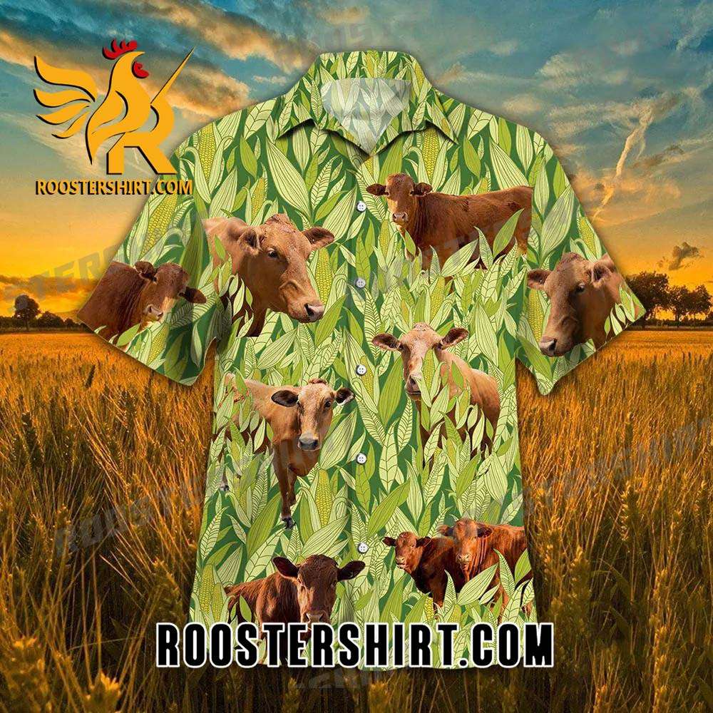 Quality Beefmaster Cattle Corn Pattern Hawaiian Shirt