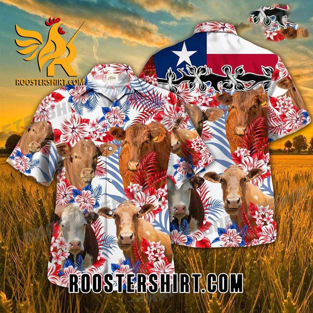 Quality Beefmaster Cattle Texas Flag Hawaiian Shirt