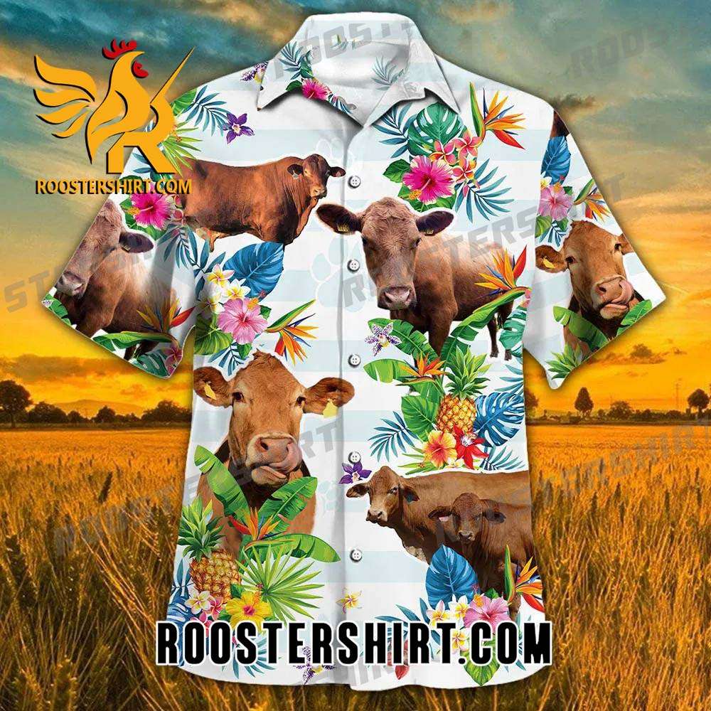 Quality Beefmaster Cattle Tropical Flower Hawaiian Shirt