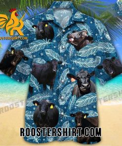 Quality Black Angus Cattle Blue Feather Hawaiian Shirt