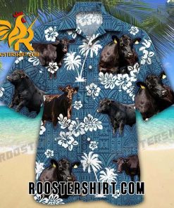 Quality Black Angus Cattle Blue Tribal Pattern Hawaiian Shirt