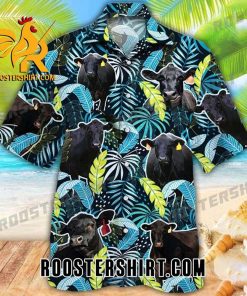 Quality Black Angus Cattle Jungle Leaves Hawaiian Shirt