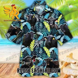 Quality Black Angus Cattle Jungle Leaves Hawaiian Shirt