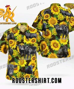 Quality Black Angus Cattle Lovers Sunflower All Over Print 3D Hawaiian Shirt