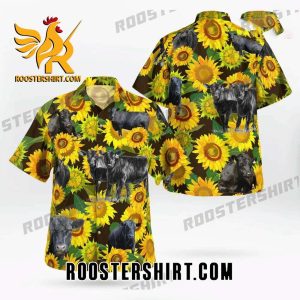 Quality Black Angus Cattle Lovers Sunflower All Over Print 3D Hawaiian Shirt