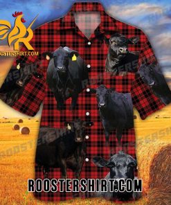 Quality Black Angus Cattle Red Tartan Pattern Hawaiian Shirt