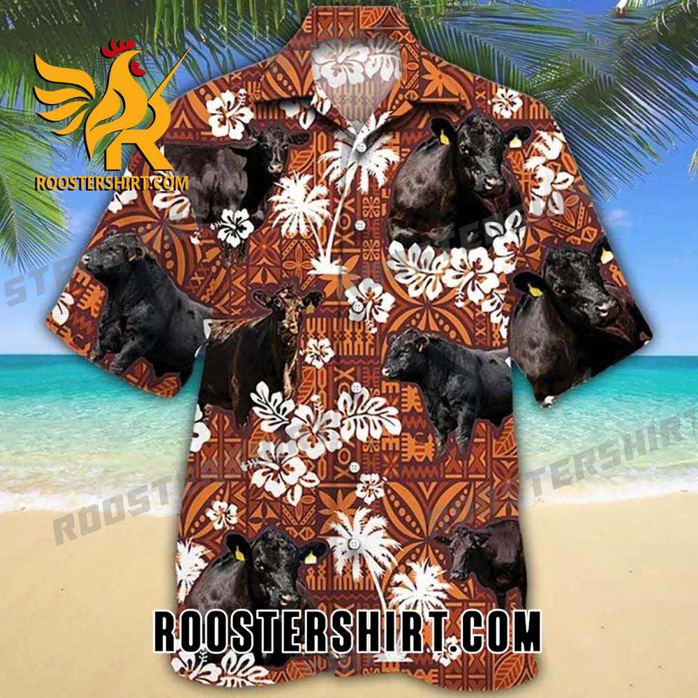 Quality Black Angus Cattle Red Tribal Hawaiian Shirt